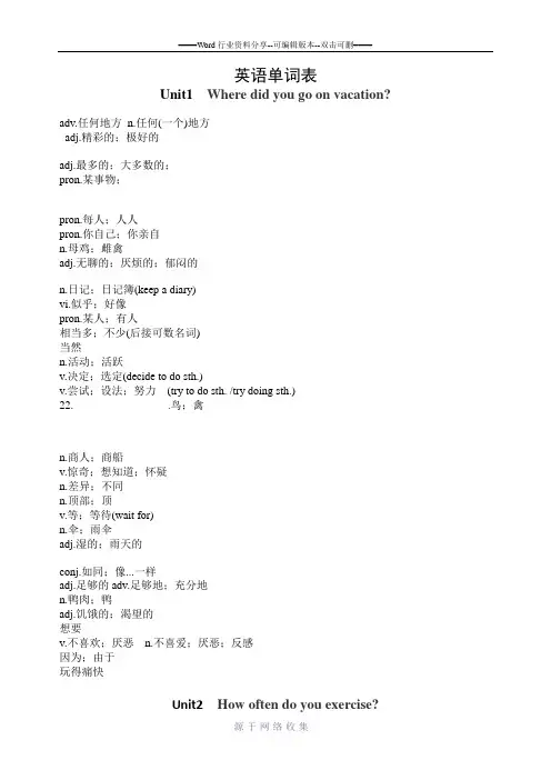 2013新人教版八年级上册英语单词表默写版(可打印)