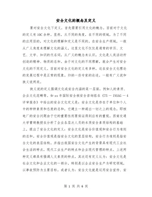 安全文化的概念及定义（2篇）