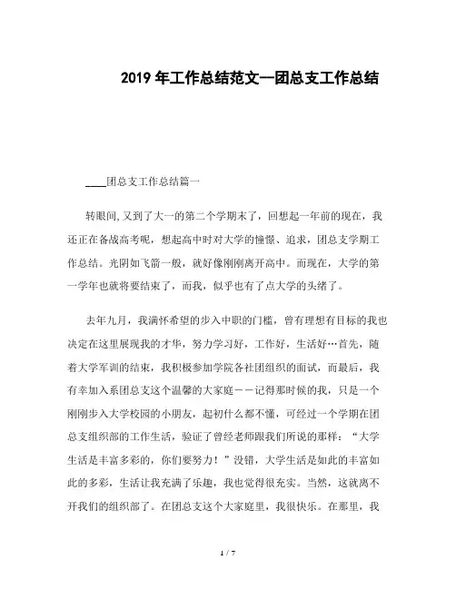 2019年工作总结范文--团总支工作总结