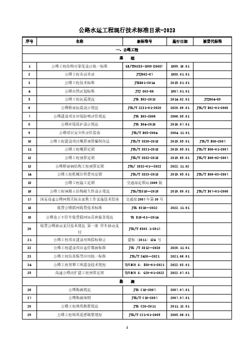 公路水运工程现行技术标准目录-2023