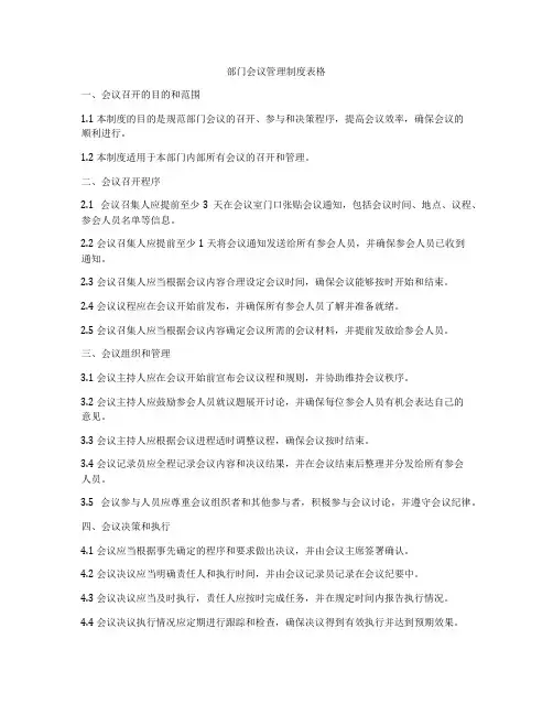 部门会议管理制度表格