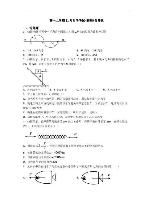 高一上学期11月月考考试(物理)含答案