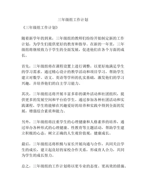 三年级组工作计划