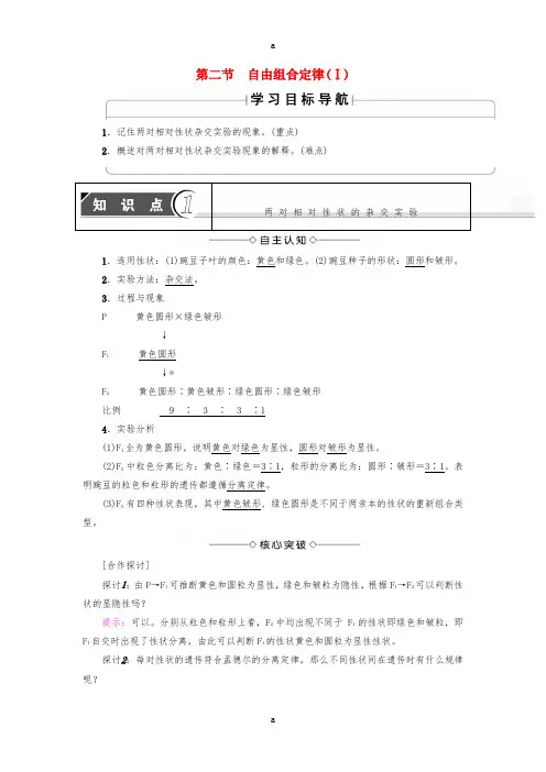 高中生物 第1章 孟德尔定律 第2节 自由组合定律(Ⅰ)学案 浙科版必修2