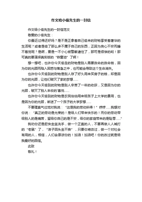 作文给小偷先生的一封信范文
