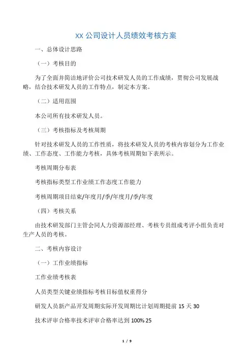 XX公司设计人员绩效考核方案
