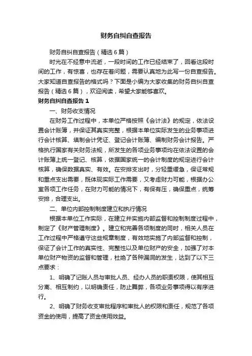财务自纠自查报告（精选6篇）