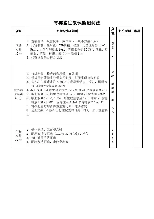 青霉素过敏试验配制法