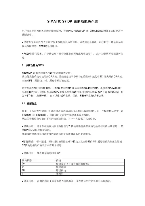 SIMATIC S7 DP 诊断功能块介绍