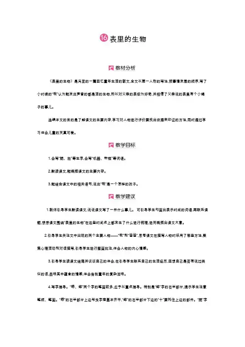 部编版六年级语文下册教案  第16课 表里的生物