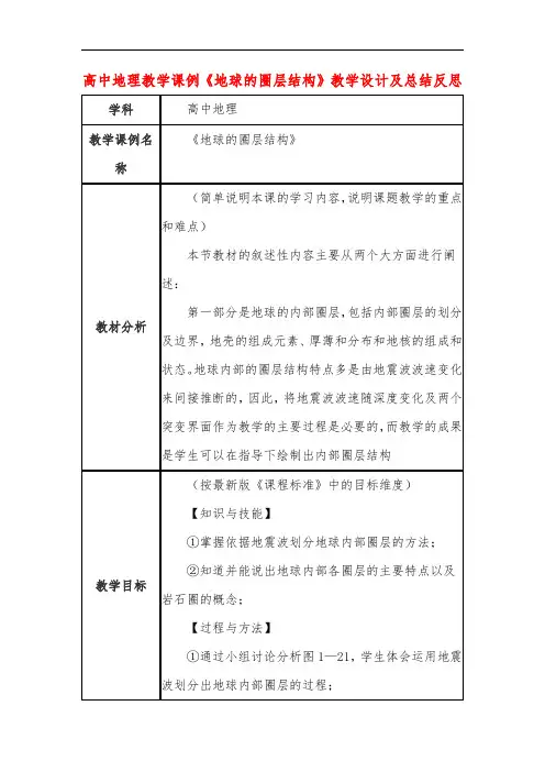 高中地理教学课例《地球的圈层结构》课程思政核心素养教学设计及总结反思