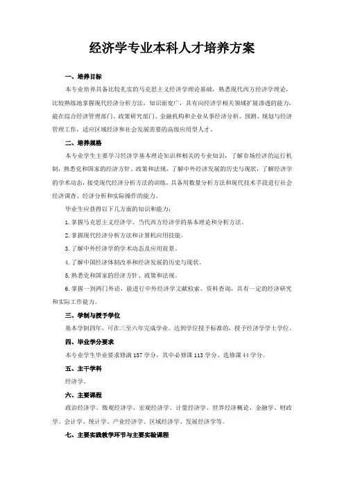 经济学专业人才培养方案