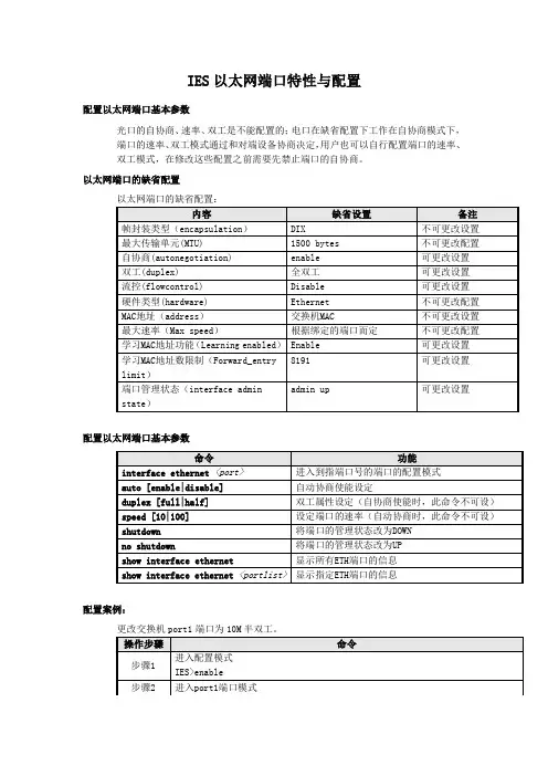 IES以太网端口特性与配置