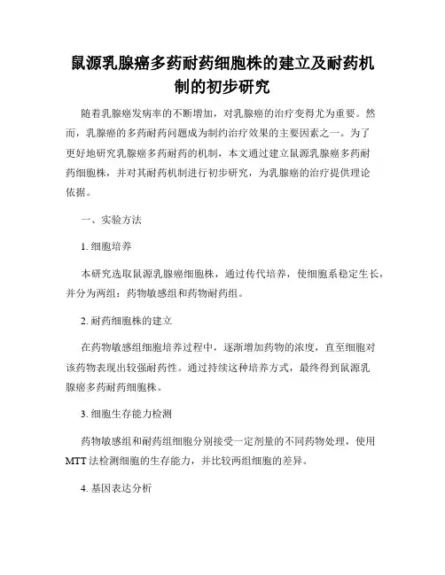 鼠源乳腺癌多药耐药细胞株的建立及耐药机制的初步研究