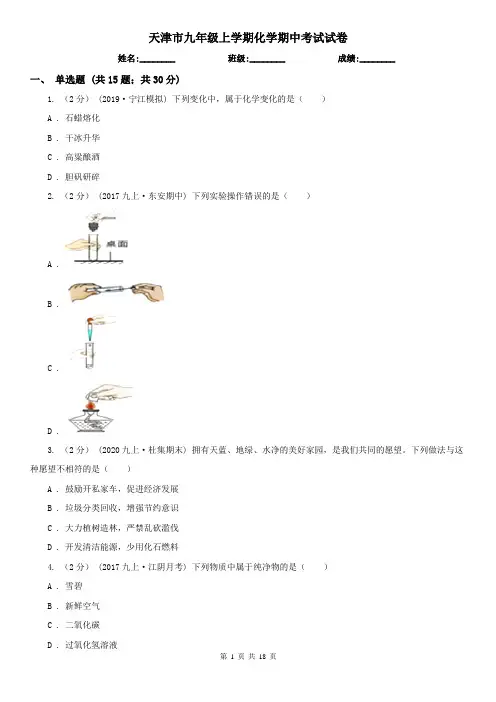 天津市九年级上学期化学期中考试试卷