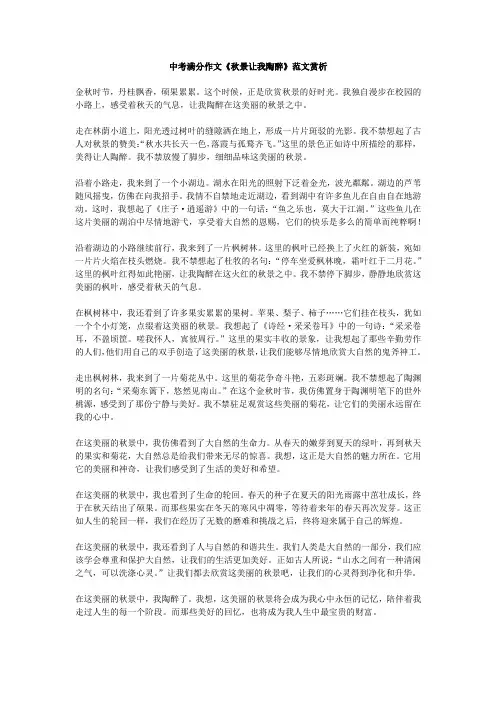 中考满分作文《秋景让我陶醉》范文赏析