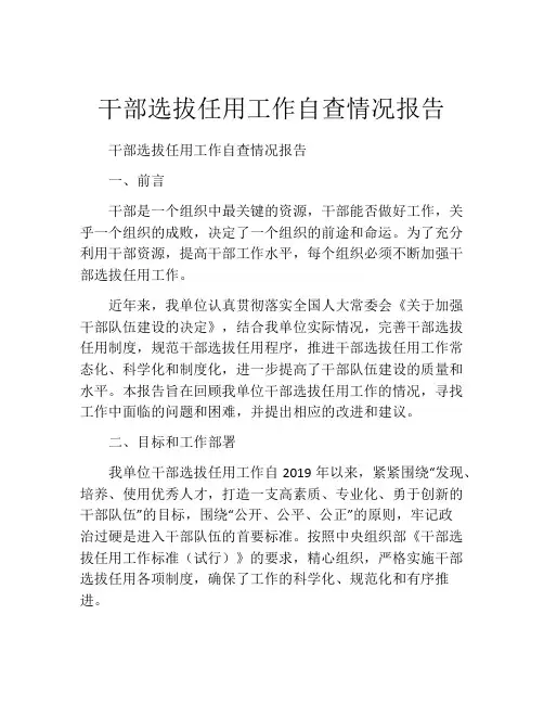 干部选拔任用工作自查情况报告