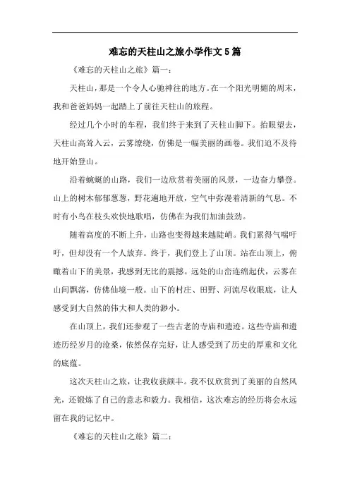 难忘的天柱山之旅小学作文5篇