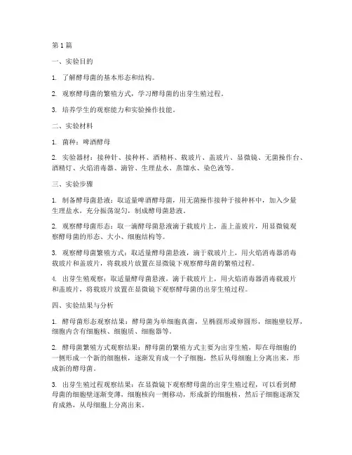 初中酵母观察实验报告(3篇)