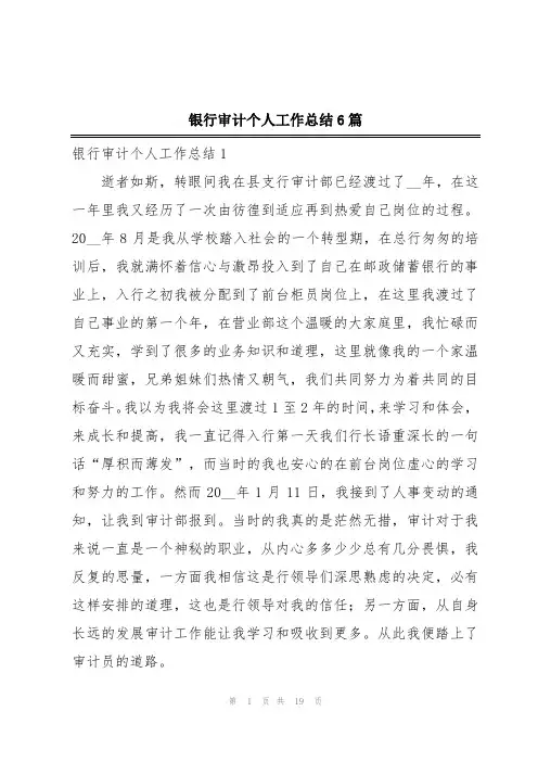 银行审计个人工作总结6篇