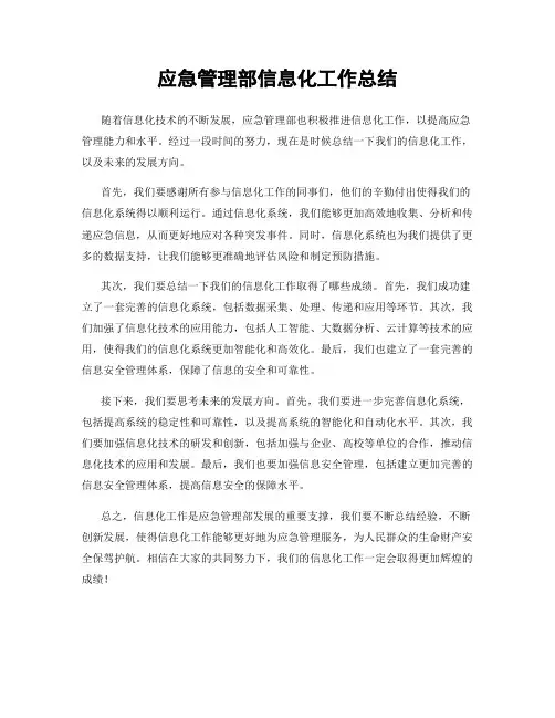 应急管理部信息化工作总结