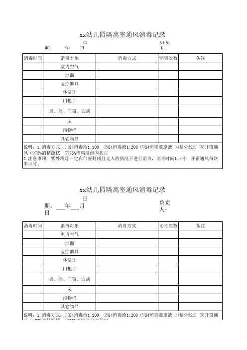疫情期间幼儿园隔离通风消毒记录