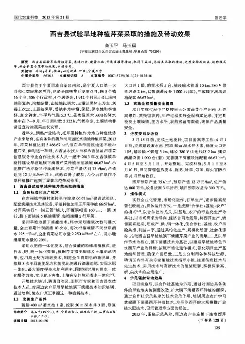 西吉县试验旱地种植芹菜采取的措施及带动效果