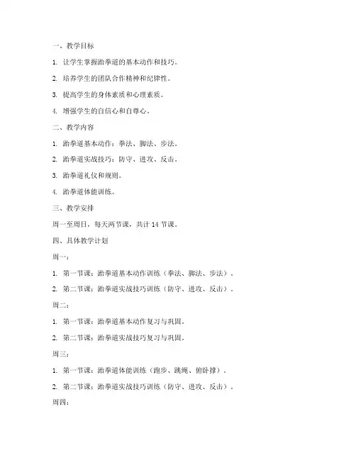 跆拳道一周教案模板范文