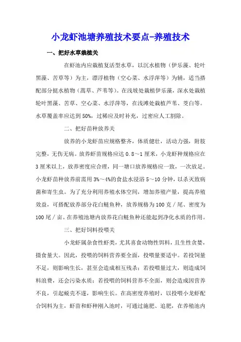 小龙虾池塘养殖技术要点 - 养殖技术