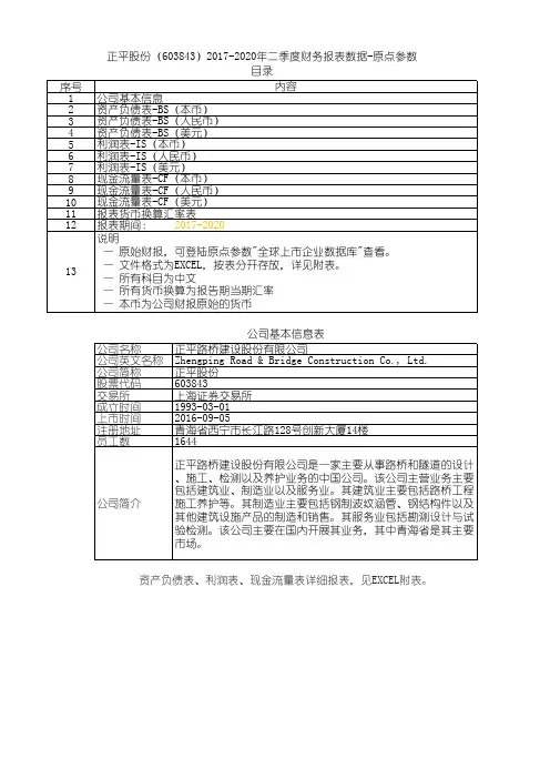 正平股份(603843)2017-2020年二季度财务报表数据-原点参数