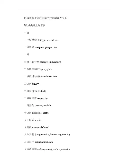 机械类专业词汇中英文对照翻译表大全.
