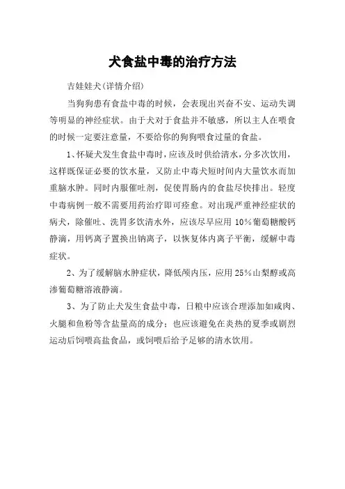 犬食盐中毒的治疗方法