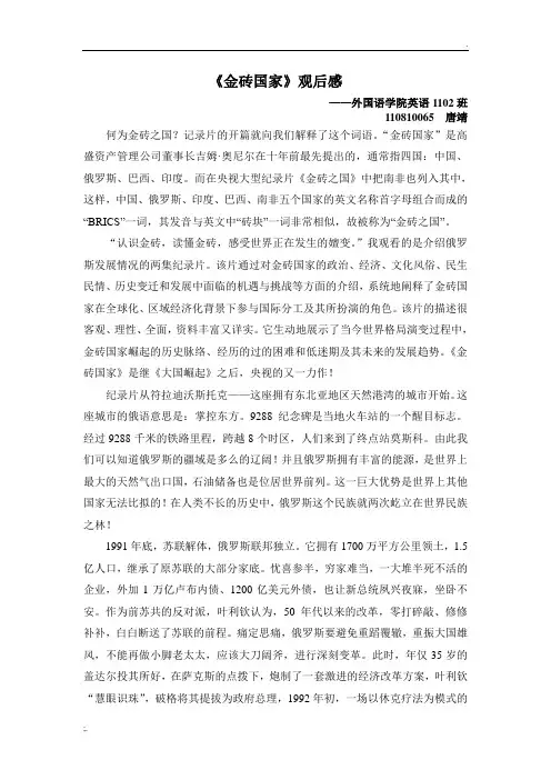 《金砖国家》观后感 俄罗斯