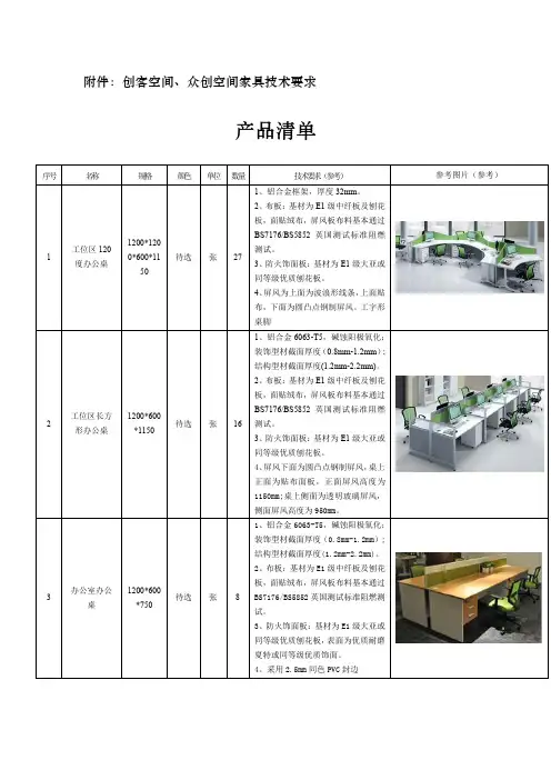 创客空间、众创空间家具技术要求产品清单
