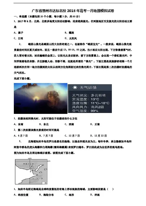 广东省惠州市达标名校2018年高考一月地理模拟试卷含解析