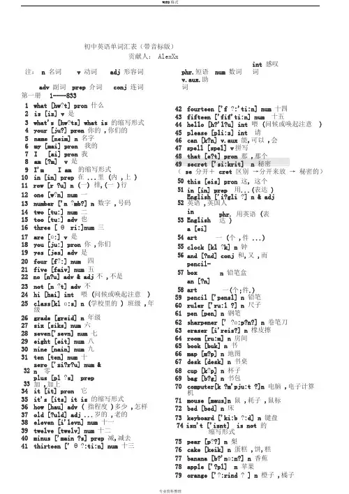 人教版初中英语单词汇总表(带音标)