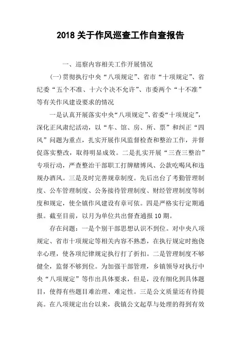 2018关于作风巡查工作自查报告