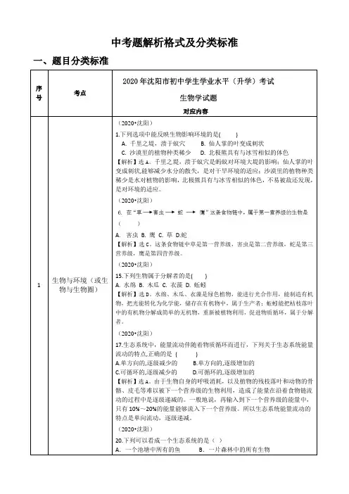 2020年沈阳生物中考试题解析