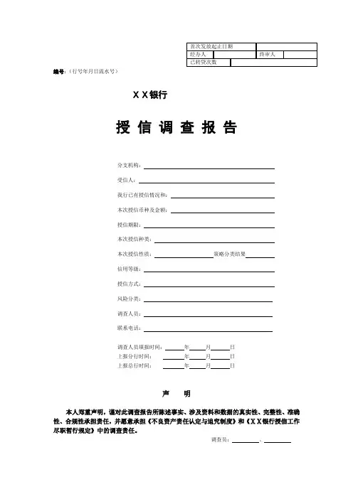 银行授信调查报告