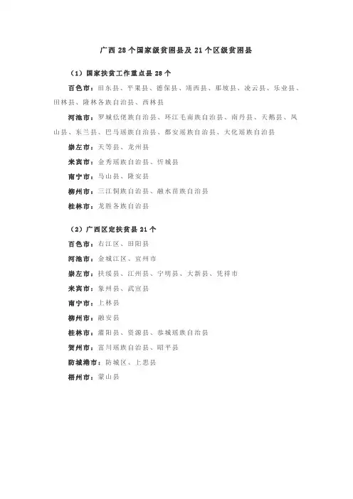 广西28个国家级贫困县及21个区级贫困县