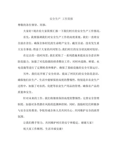 安全生产 工作简报