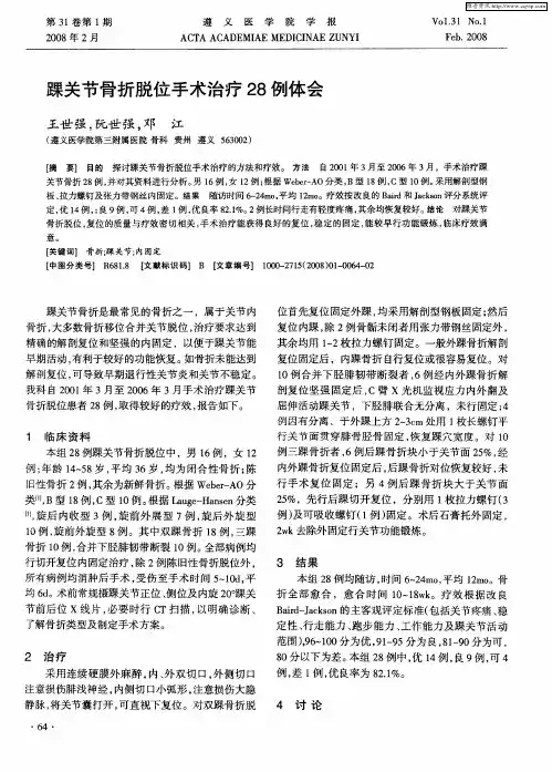 踝关节骨折脱位手术治疗28例体会