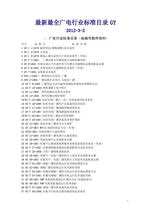 最新最全广电行业标准目录GY