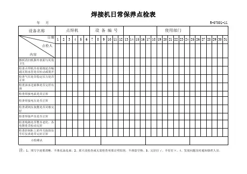 焊接机日常保养点检表