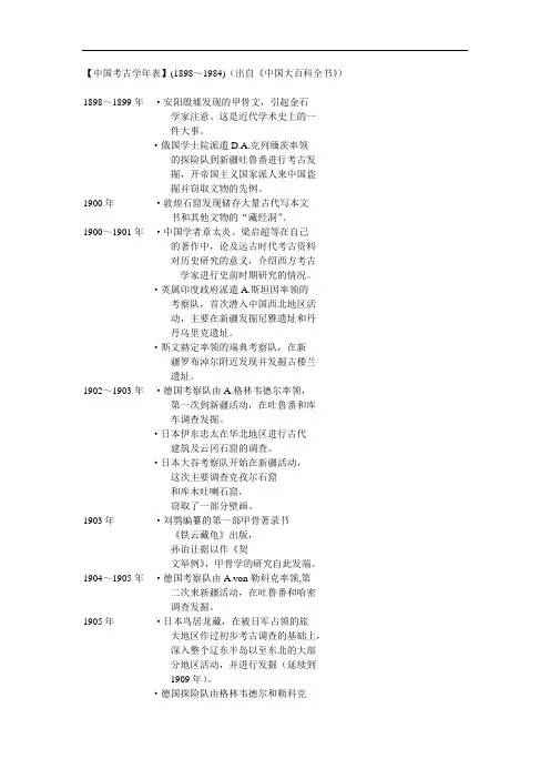 【中国考古学年表】(1898～1984)(出自《中国大百科全书》)教材