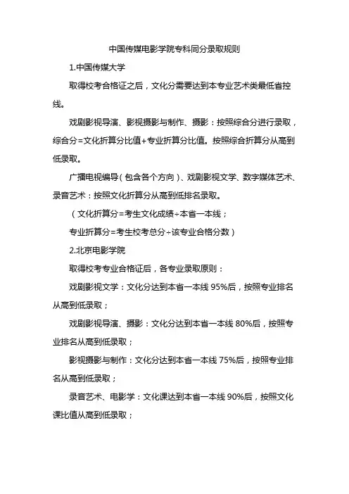 中国传媒电影学院专科同分录取规则