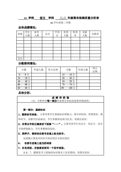 二年级语文试卷分析：质量分析