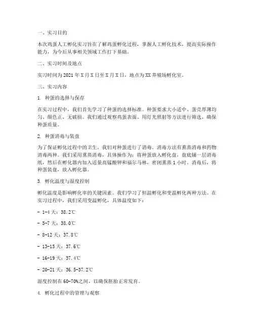 鸡蛋人工孵化实习报告