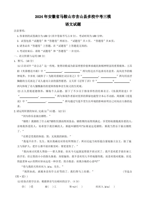 2024年安徽省马鞍山市含山县多校中考三模语文试题(含答案)
