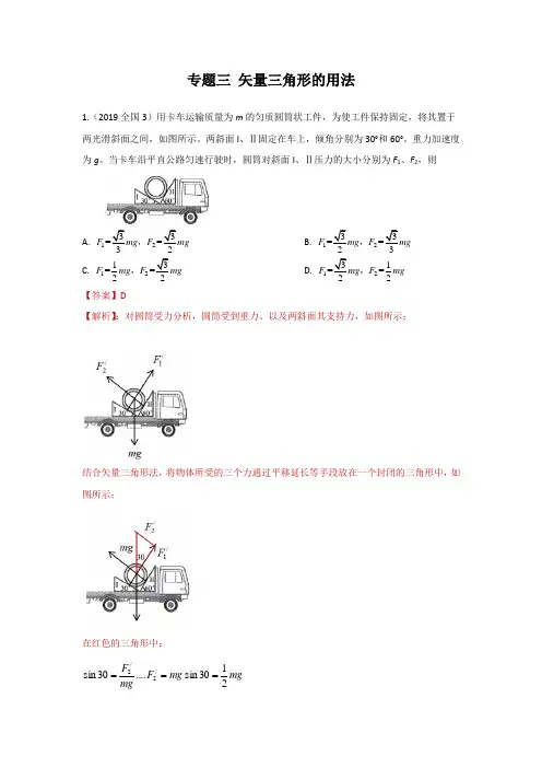 2020届高考物理专题复习练习题 3 专题三 矢量三角形的用法(含解析)